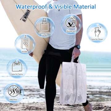 SelfTek Shoe Bags for Travel, 6 Pack 3 Size Double-Sided Zipper Shoe Bag for Men & Women & Children, Waterproof Portable Shoe Storage Pouch with Handle, Family Travel Accessories