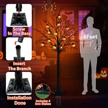 6ft Halloween Tree with 96 LED Lights for Spooky Fun