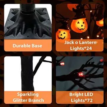 6ft Halloween Tree with 96 LED Lights for Spooky Fun