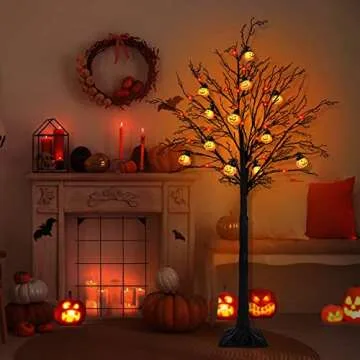 6ft Halloween Tree with 96 LED Lights for Spooky Fun