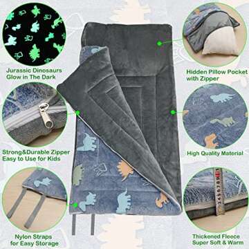 Kids Sleeping Bag Glow in The Dark Toddler Slumber Bag Dinosaurs Toddler Nap Mats for Preschool Dayc...