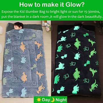 Kids Sleeping Bag Glow in The Dark Toddler Slumber Bag Dinosaurs Toddler Nap Mats for Preschool Daycare Shining Luminous Soft Sleepover Sack for Boys Girls Kindergarten