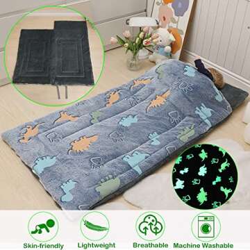 Kids Sleeping Bag Glow in The Dark Toddler Slumber Bag Dinosaurs Toddler Nap Mats for Preschool Daycare Shining Luminous Soft Sleepover Sack for Boys Girls Kindergarten