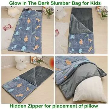 Kids Sleeping Bag Glow in The Dark Toddler Slumber Bag Dinosaurs Toddler Nap Mats for Preschool Daycare Shining Luminous Soft Sleepover Sack for Boys Girls Kindergarten