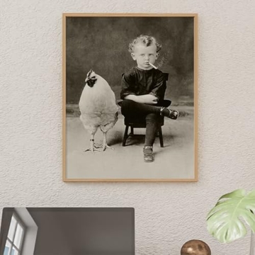 Vintage Weird Boy with Chicken Poster for Unique Decor