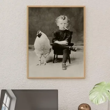 Vintage Weird Boy with Chicken Poster for Unique Decor