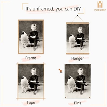 Vintage Weird Boy with Chicken Poster for Unique Decor