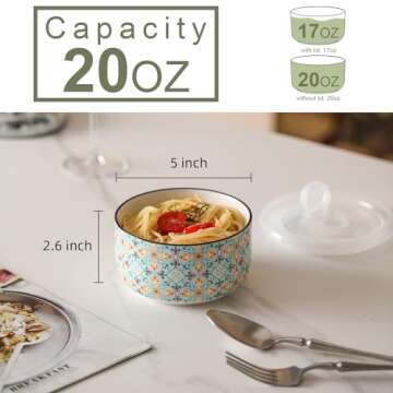 Chubacoo Ceramic Bowls Set with Lid: Microwave Safe Soup Containers for Meal Prep, Cereal, Salad, Pi...