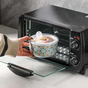 Chubacoo Ceramic Bowls Set with Lid: Microwave Safe Soup Containers for Meal Prep, Cereal, Salad, Picnic, Camping, Office Lunch, Kitchen Food Storage - 5 Inch, 20 oz, 4 PCS, Design D