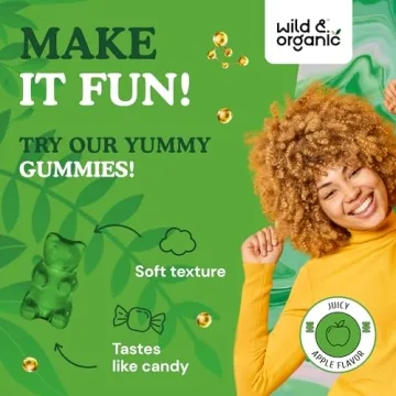 Wild & Organic Chlorophyll Gummies 50mg - Detox Cleanse Supplements w/Sodium Copper Chlorophyllin - Internal Deodorant w/Chlorophyll Powder - Vegan, Non-GMO - 60 Herbal Chews