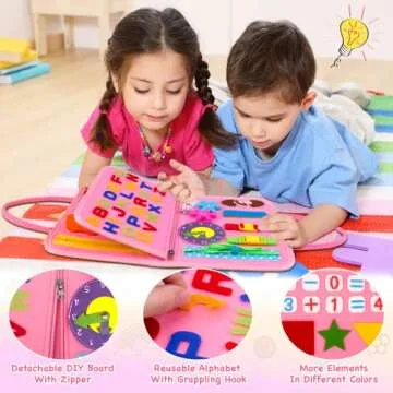 HONGDDY Busy Board, 20 in 1 Montessori Toys for Toddler, Sensory Board with Extra DIY Page for Learning Fine Motor Skills and Travel, Preschool Educational Learning Toys Gift for Girls