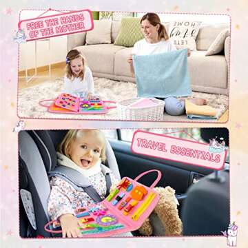 HONGDDY Busy Board, 20 in 1 Montessori Toys for Toddler, Sensory Board with Extra DIY Page for Learning Fine Motor Skills and Travel, Preschool Educational Learning Toys Gift for Girls