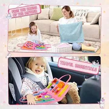 HONGDDY Busy Board, 20 in 1 Montessori Toys for Toddler, Sensory Board with Extra DIY Page for Learning Fine Motor Skills and Travel, Preschool Educational Learning Toys Gift for Girls