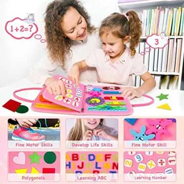 HONGDDY Busy Board, 20 in 1 Montessori Toys for Toddler, Sensory Board with Extra DIY Page for Learning Fine Motor Skills and Travel, Preschool Educational Learning Toys Gift for Girls