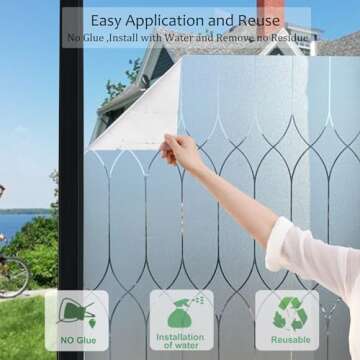 Privacy Window Film Decoration, Heat Control Window Tint for Home, Static Cling Glass Door Coverings Window Sticker Removable Non-Adhesive UV Blocking, Frosted Film w/Clear Morocco Lines, 17.7"x78.7"