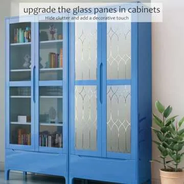 Privacy Window Film Decoration, Heat Control Window Tint for Home, Static Cling Glass Door Coverings Window Sticker Removable Non-Adhesive UV Blocking, Frosted Film w/Clear Morocco Lines, 17.7"x78.7"