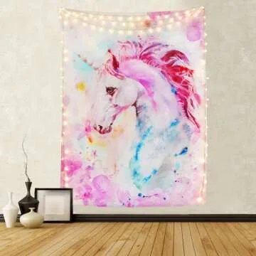 Pink Unicorn Tapestry Watercolor Wall Art for Home