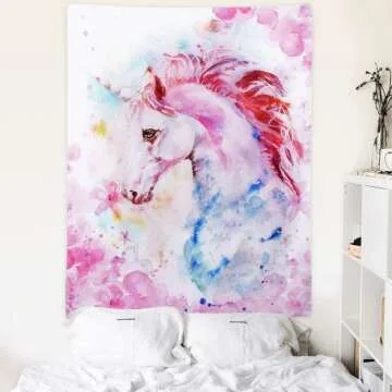 Pink Unicorn Tapestry Watercolor Wall Art for Home