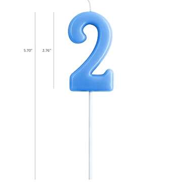 eusbon 2nd Birthday Candle, 2.76” Big Size Number Candle for Cake Decoration, Birthday Party, Wedding Anniversary, Blue (Number 2)
