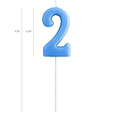 eusbon 2nd Birthday Candle, 2.76” Big Size Number Candle for Cake Decoration, Birthday Party, Wedding Anniversary, Blue (Number 2)