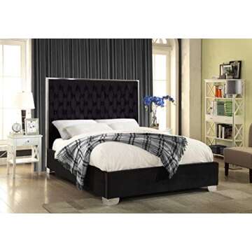 Meridian Furniture Lexi Collection Modern | Contemporary Velvet Upholstered Bed with Deep Tufting, P...