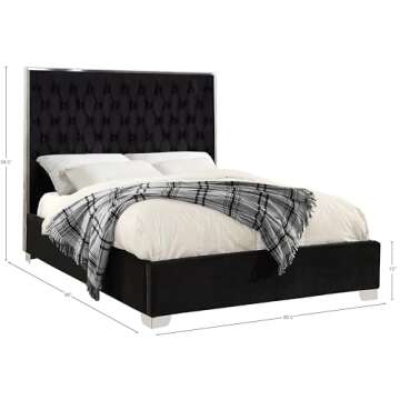 Meridian Furniture Lexi Collection Modern | Contemporary Velvet Upholstered Bed with Deep Tufting, Polished Chrome Stainless Steel Frame and Legs, King, Black
