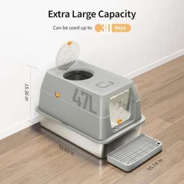 Eosarcu Stainless Steel Cat Litter Box with Lid - XL, Odor-Free, Easy to Clean