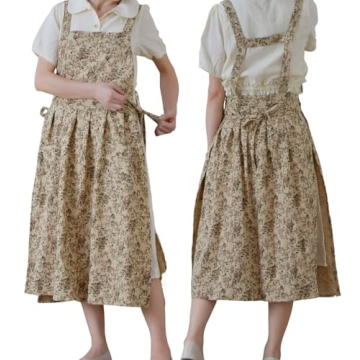 TALIBSA Cotton Linen Cross Back Apron Dress with Pockets