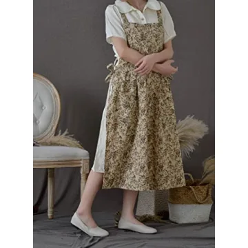 TALIBSA Cotton Linen Cross Back Apron Dress with Pockets