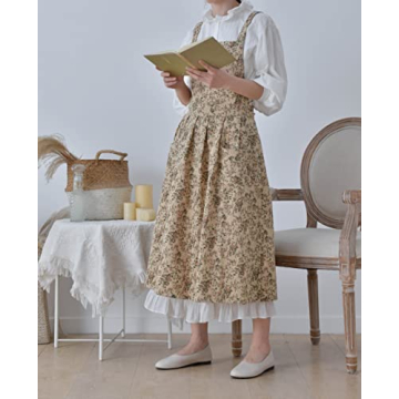 TALIBSA Cotton Linen Cross Back Apron Dress with Pockets