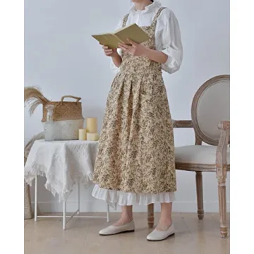 TALIBSA Cotton Linen Cross Back Apron Dress with Pockets