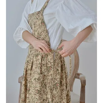 TALIBSA Cotton Linen Cross Back Apron Dress with Pockets