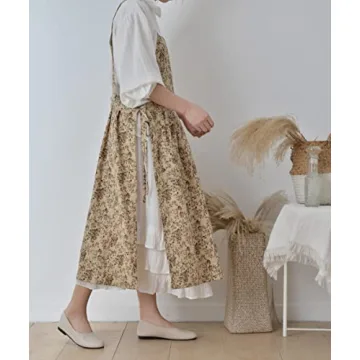 TALIBSA Cotton Linen Cross Back Apron Dress with Pockets