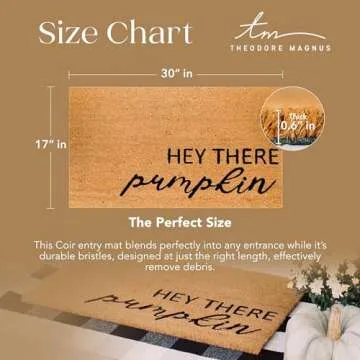 THEODORE MAGNUS Natural Coir Doormat with Non-Slip Backing - 17 x 30 - Outdoor/Indoor - Halloween Door Mat - Hey There Pumpkin