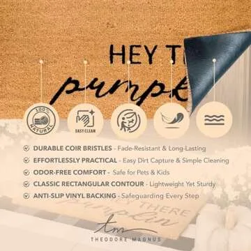 THEODORE MAGNUS Natural Coir Doormat with Non-Slip Backing - 17 x 30 - Outdoor/Indoor - Halloween Door Mat - Hey There Pumpkin