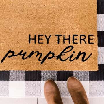 THEODORE MAGNUS Natural Coir Doormat with Non-Slip Backing - 17 x 30 - Outdoor/Indoor - Halloween Door Mat - Hey There Pumpkin
