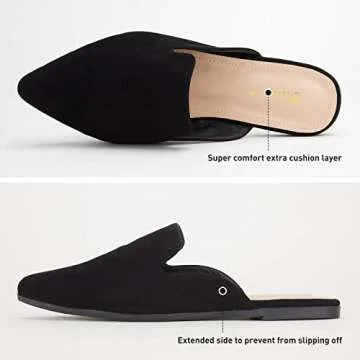 BISON SPIRIT Mules for Women Flats Pointed Toe Slip On Slides Loafer Shoes (Black Suede,7)