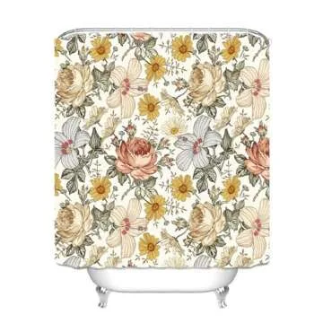 LUANTIANPAI Floral Shower Curtain for Bathroom Vintage Yellow Flower 150GSM Shower Curtains Country Bright Waterproof Fabric Bathroom Curtain with Hooks Modern Aesthetic, 72"×72"