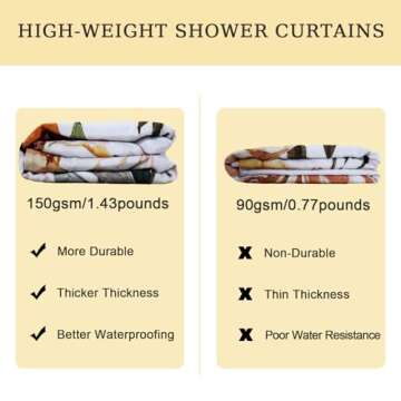 LUANTIANPAI Floral Shower Curtain for Bathroom Vintage Yellow Flower 150GSM Shower Curtains Country Bright Waterproof Fabric Bathroom Curtain with Hooks Modern Aesthetic, 72"×72"