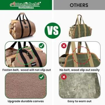 AMAGABELI GARDEN & HOME Fireplace Carrier Waxed Canvas Fire Place Sturdy Wood Carring Bag with Handles Security Strap for Camping Indoor Firewood Logs Tote Log Holder Birchwood Stand