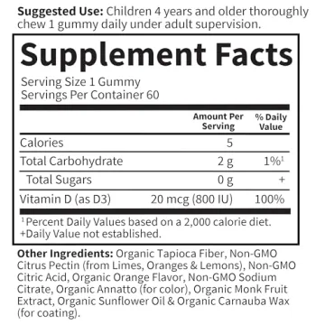 Kids Organic Vitamin D3 Gummies for Strong Bones & Immunity