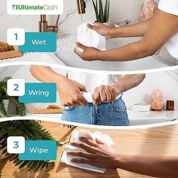 UltimateCloth, Reusable Microfiber Cloth, All-Surface + All-Purpose Cleaning Cloth, Streak + Lint Free, Safe on Glass & Stainless Steel, EcoFriendly + Chemical Free, Machine Washable, White, 2 Count