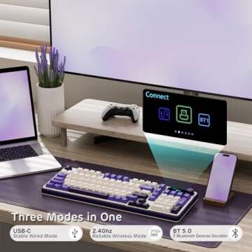 RK ROYAL KLUDGE S98 Mechanical Keyboard w/Smart Display & Knob, Top Mount 96% Wireless Mechanical Ke...