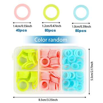 LUNARM 180 Pieces Knit Stitch Markers, Knitting Random Colored Stitch Markers Rings(S/M/L), Crochet Locking Knitting Stitch Counter Needle Clip with Storage Box