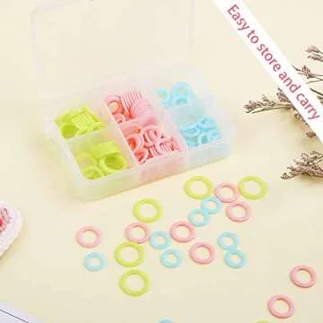 LUNARM 180 Pieces Knit Stitch Markers, Knitting Random Colored Stitch Markers Rings(S/M/L), Crochet Locking Knitting Stitch Counter Needle Clip with Storage Box