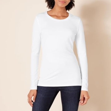 Amazon Essentials Women's Classic-Fit Long-Sleeve Crewneck T-Shirt - White, Plus Size Available