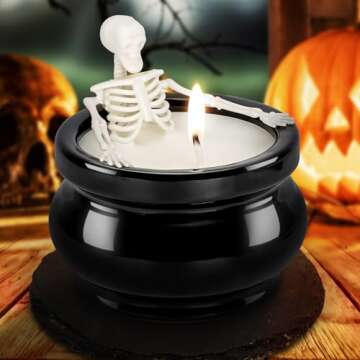 Halloween Candles - Skeleton Candle Halloween Decor, Gothic Farmhouse Vintage Skull Candle Decorations for Halloween Indoor Home Room Tables Party Supplies Favors, Spooky for Women Men