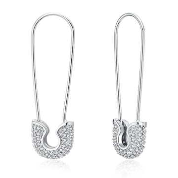 SANNYRA Safety Pin Earrings for Women, Silver Dangle Earrings for Women Trendy, Minimalist Dangle Ho...