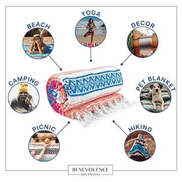 Benevolence LA Authentic Handwoven Mexican Blanket | Yoga Blankets, Outdoor, Picnic, Beach, Camping | Equestrian Saddle | Serape 50x70 inches - Coral, Pack of 1