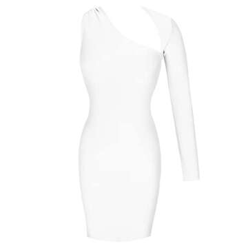Maketina Womens One Shoulder Backless Long Sleeve Bandage Dresses Club Party Bodycon Dress White L